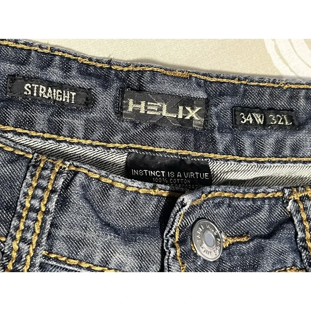 Helix 34 X 32 Men's Custom Graphic Denim Jeans - Peace & Leaf Bleach Wash